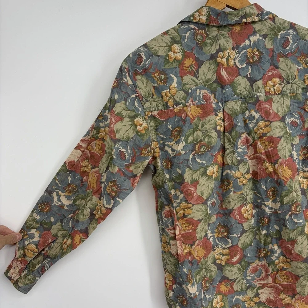 Vtg 90s Lizwear Floral Button-Up Shirt Petite P Cotton Liz Claiborne Cottagecore